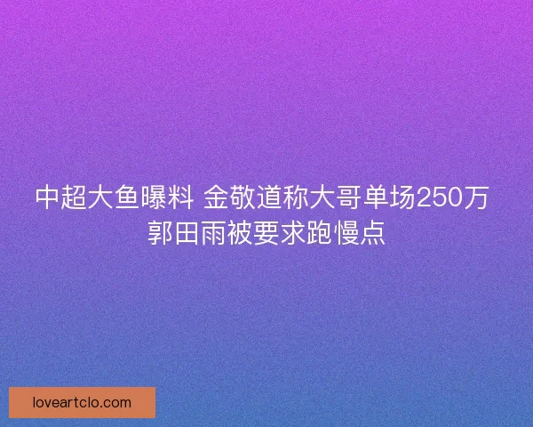 中超大鱼曝料 金敬道称大哥单场250万 郭田雨被要求跑慢点
