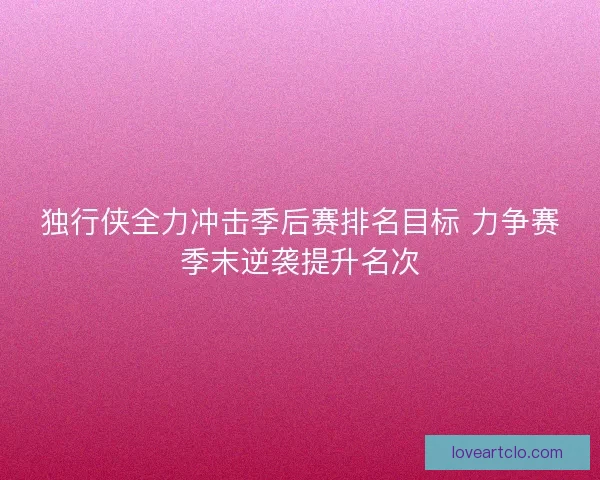 独行侠全力冲击季后赛排名目标 力争赛季末逆袭提升名次
